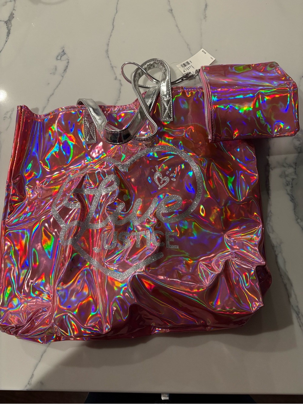Holographic Pink Tote with Silver Accents